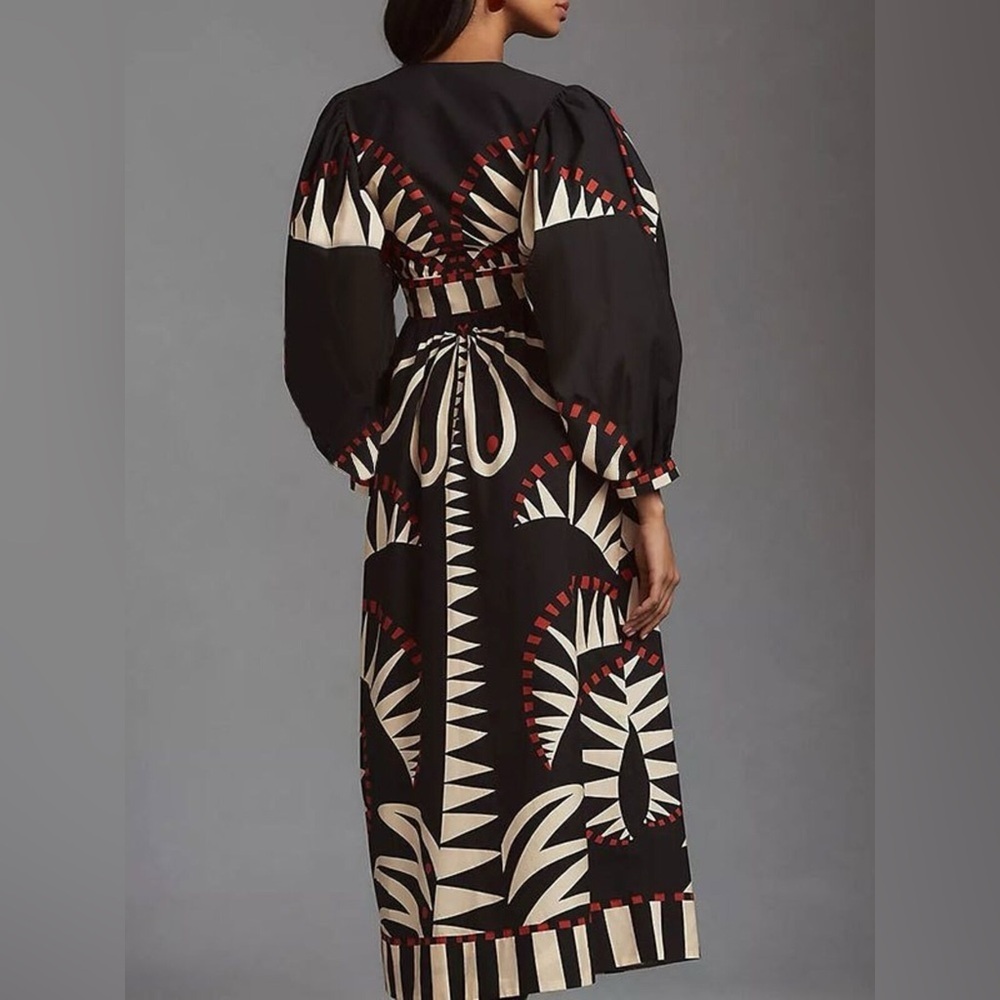Full Size Geometric Long Sleeve Dress Plus Size - Picture 4 of 4